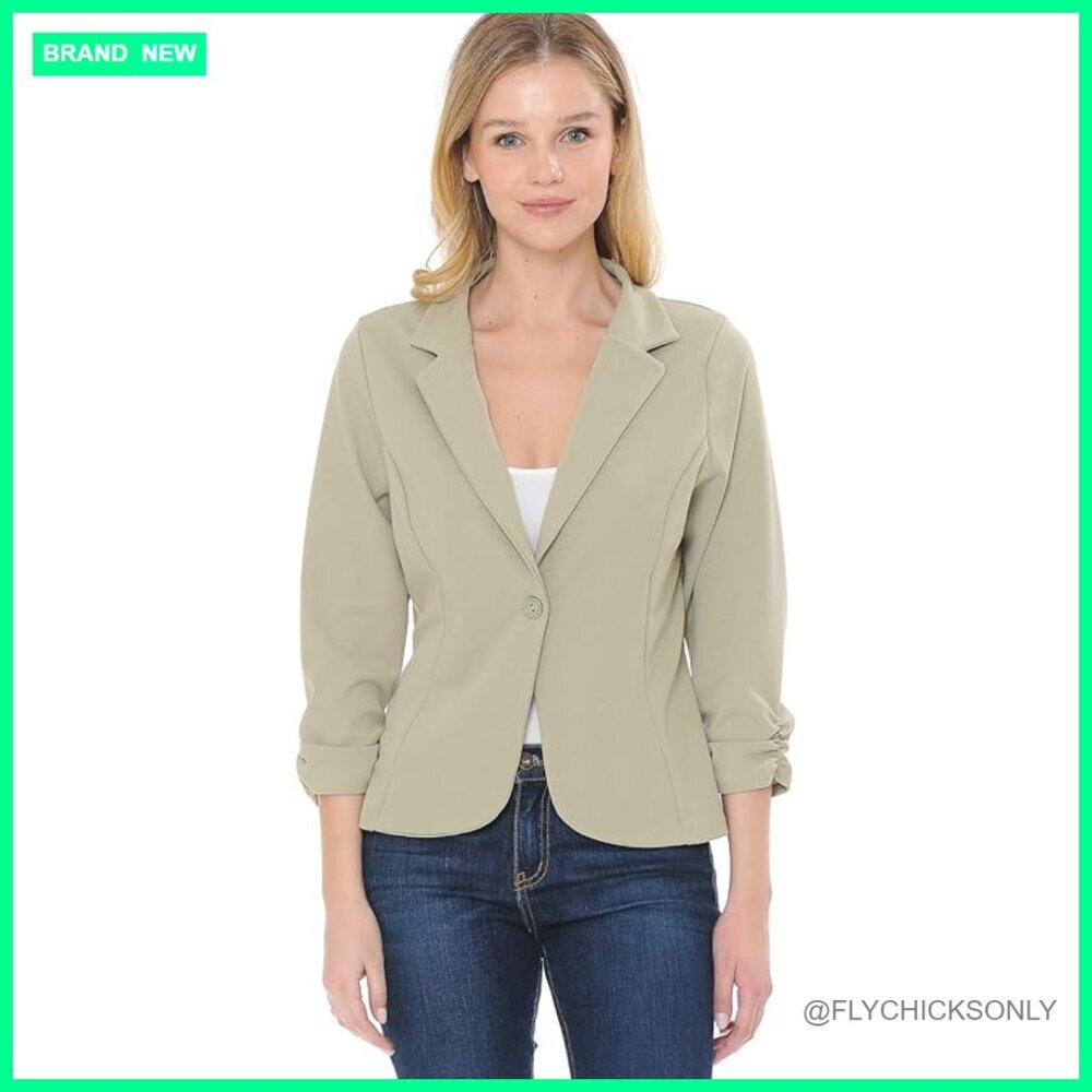 Lightweight Knit Blazer with 3/4 Sleeves for Casual Work Wear